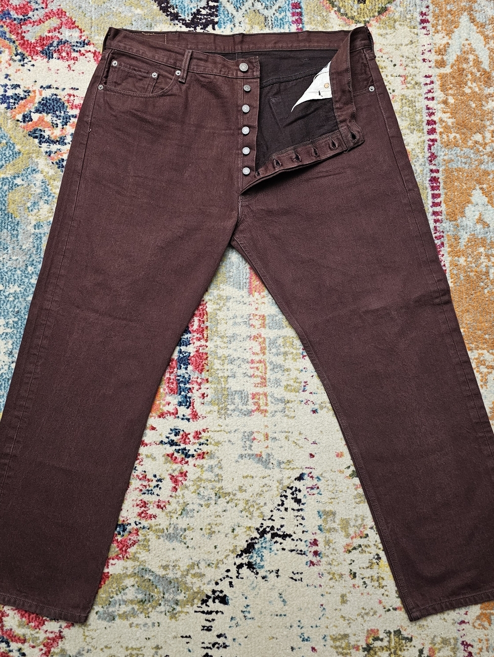 Levis 501 Jeans Mens Size 42x32 Straight Fit Button Fly Burgandy
